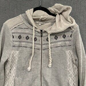 Vintage Miss Me Hoodie Zip front hoodie jacket - tribal and lace - Womens Medium